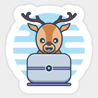 Cute Deer Character Playing Personal Computer Sticker